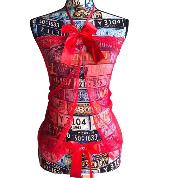 Red Lace Babydoll w/ Matching Lace G String NWT - Picture 3 of 4